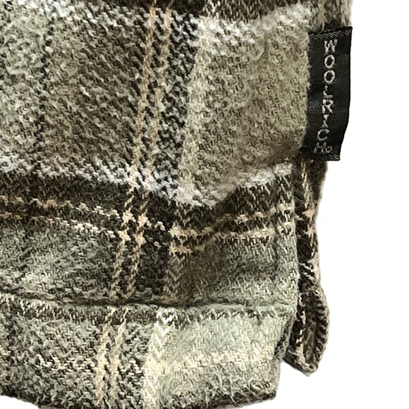 VTG Woolrich Fleece Lined Jacket Green Tan Strips Checked Sherpa-lined Flannel M - Picture 6 of 14